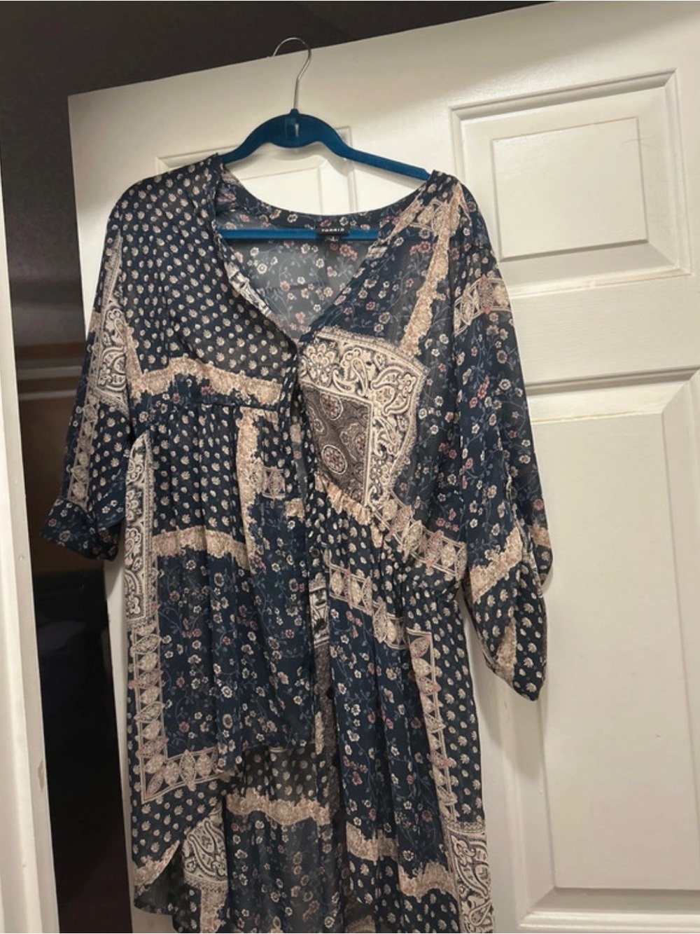 torrid Navy and Cream Patchwork V-Neck Tunic